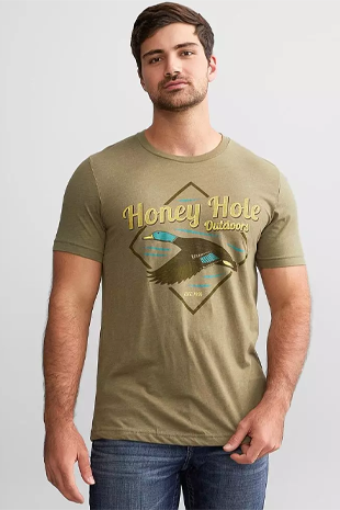 Man wearing Honey Hole Brand T-Shirt