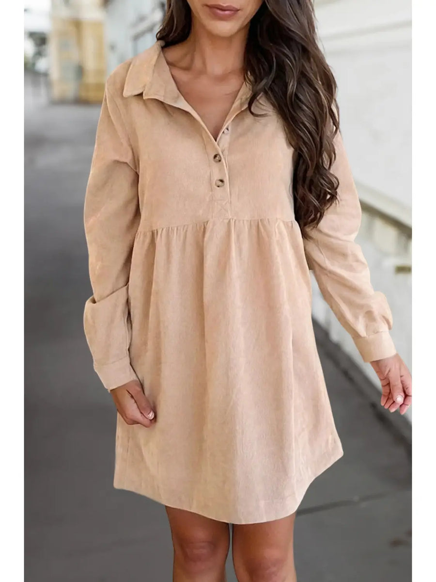 Corduroy Half Button Mini Dress