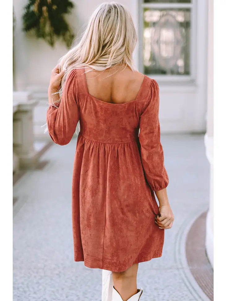 Suede Puff Sleeve Dress