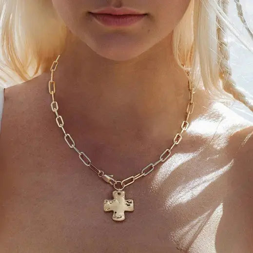 Hammered Cross Toggle Necklace