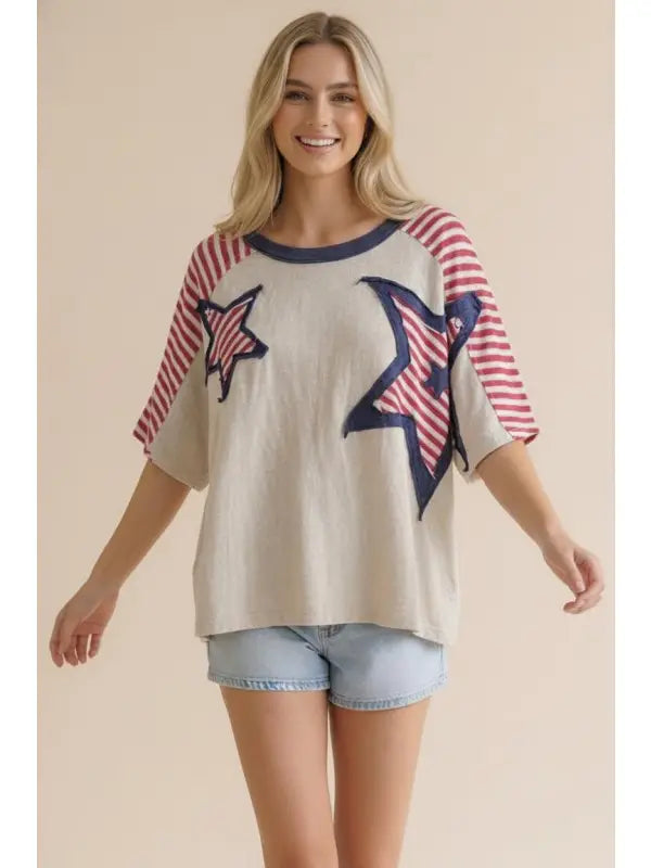Striped Star Patch Top