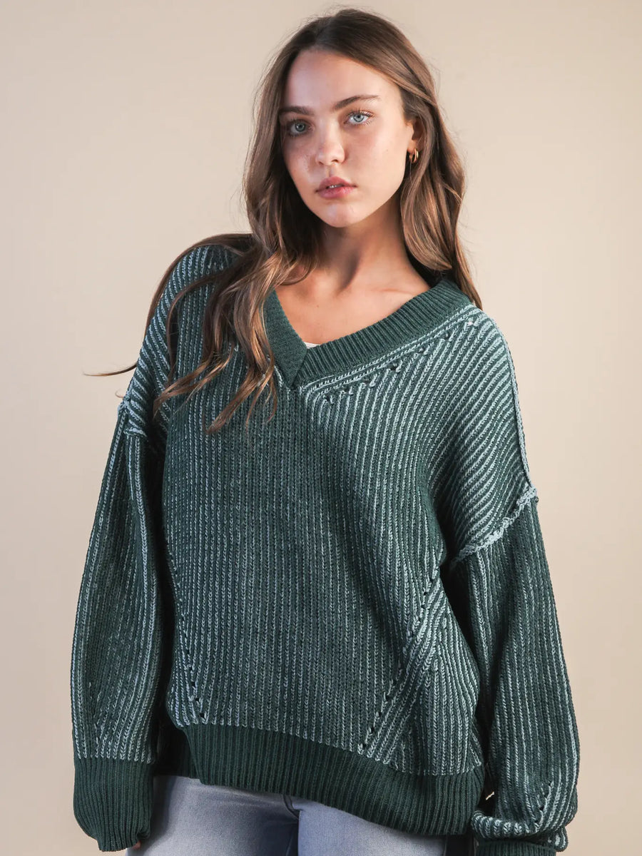 Oversized Two Tone Knit Sweater