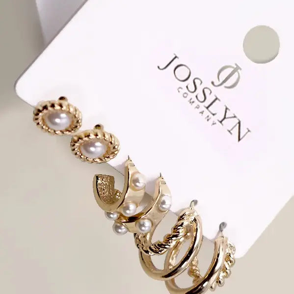 Gold Pearl Hoop Stud Trio