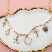 Charm Necklace-Clover Bow Cross Heart Flower