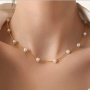 Titanium Steel Non-Tarnish Pearl Station Necklace