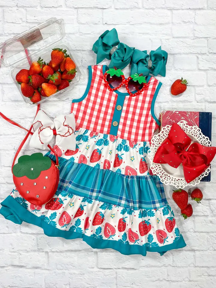 Strawberry & Gingham Tiered Dress