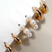 Trio Huggie Pearl Gold Hoop Earrings