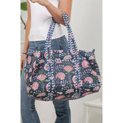 Navy Floral Quilted Cotton Duffle Bag