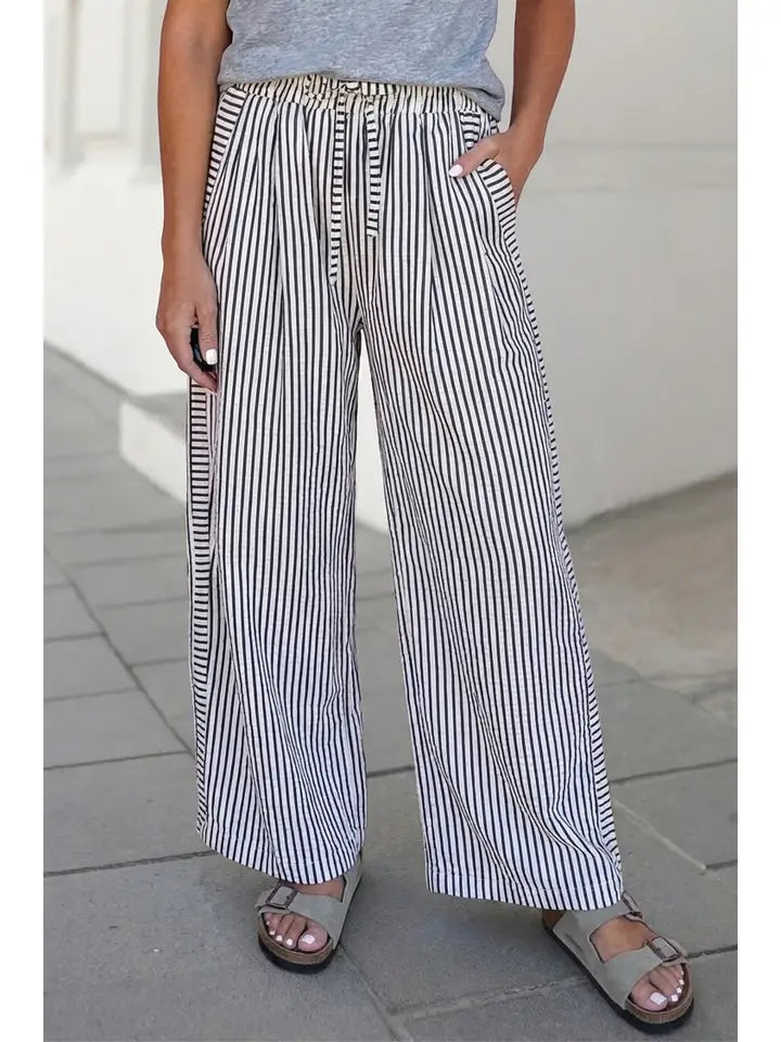 Striped Print Wide Leg Pants