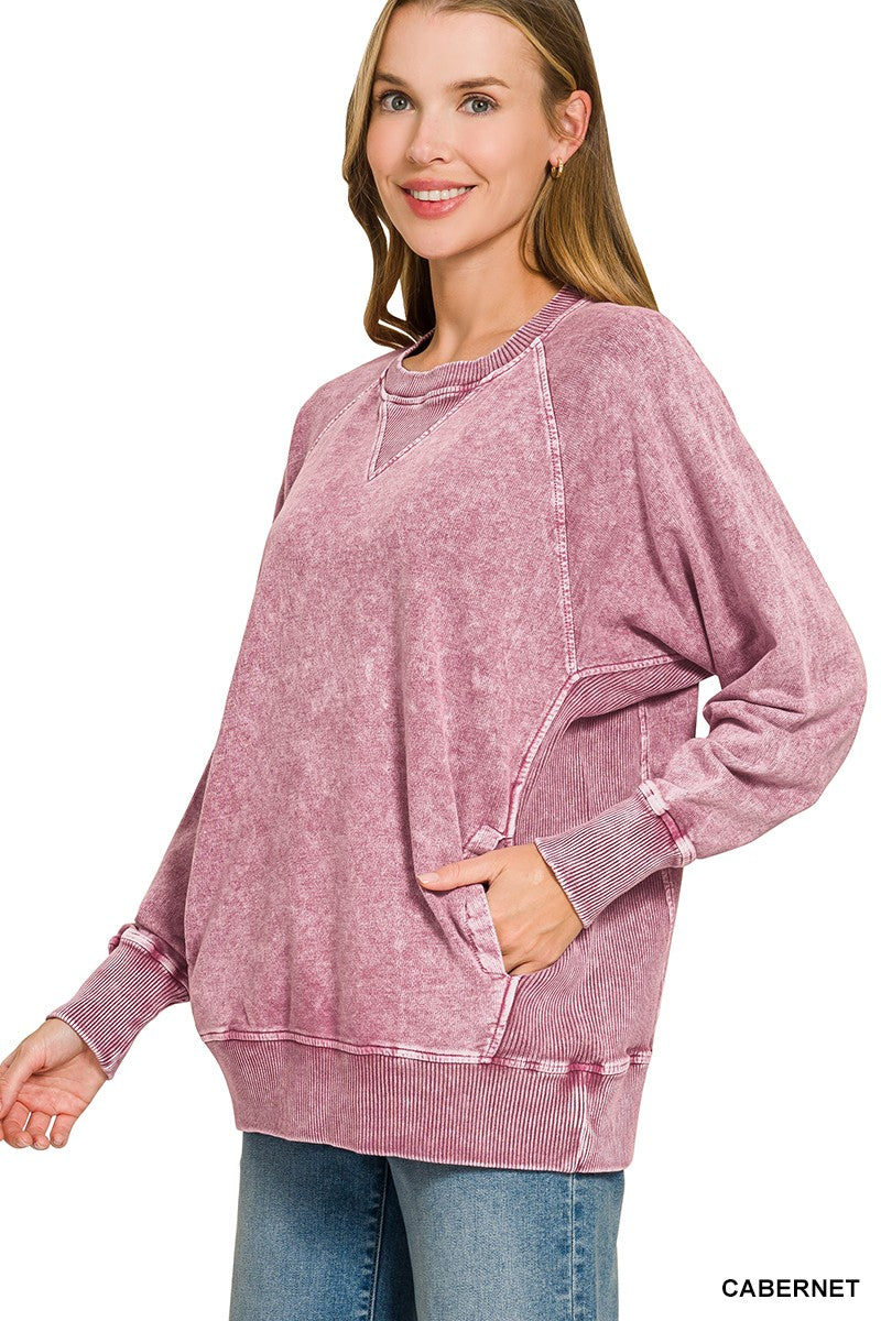Cabernet Washed Terry Pullover