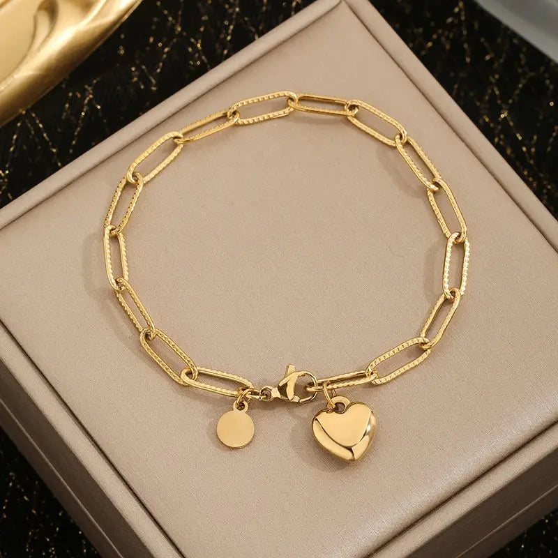 18K Stainless Steel Tarnish Free Heart Bracelet