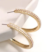 Pearl Pave Titanium Post Stud Hoop Earrings