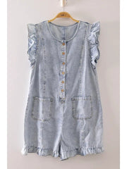 Sweet Ruffle Denim Romper