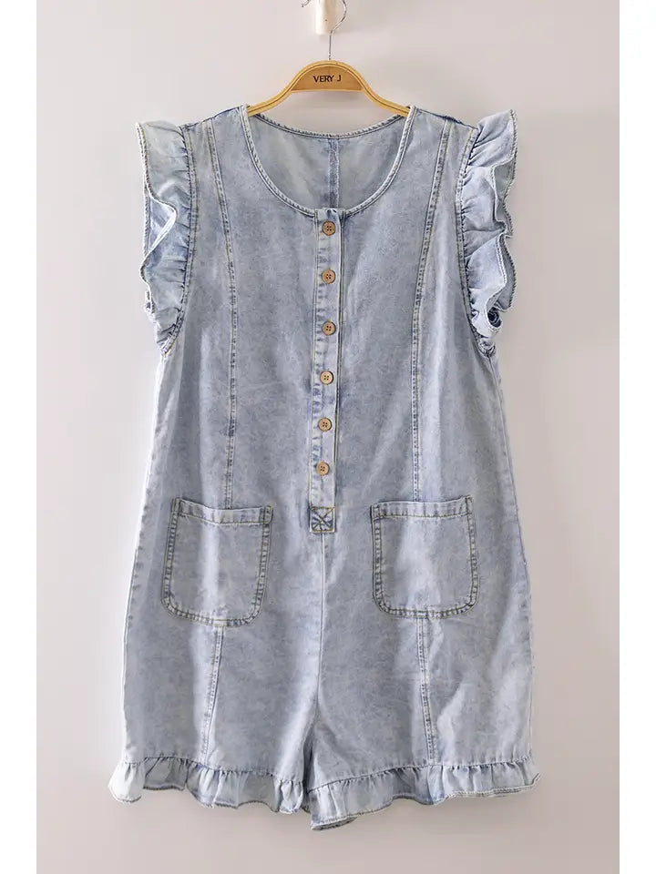 Sweet Ruffle Denim Romper