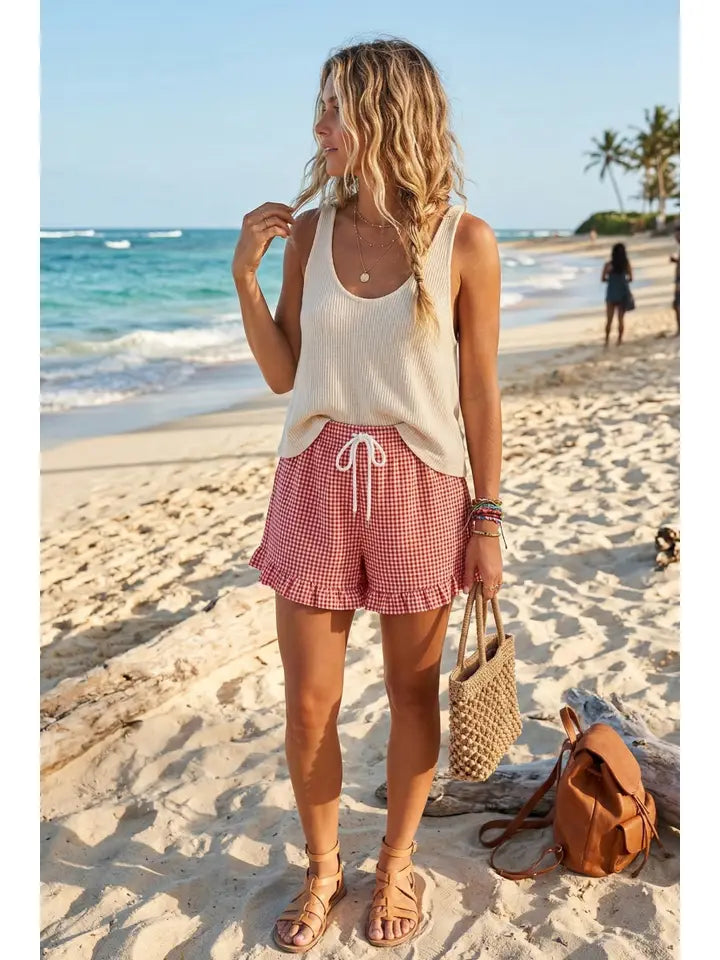 GINGHAM RUFFLE SHORTS