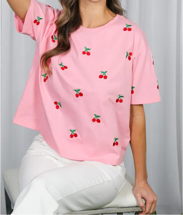Cherry Embroidered Crew Neck