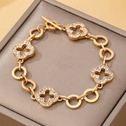 Pave Crystal Clover Link Bracelet with Toggle Clasp