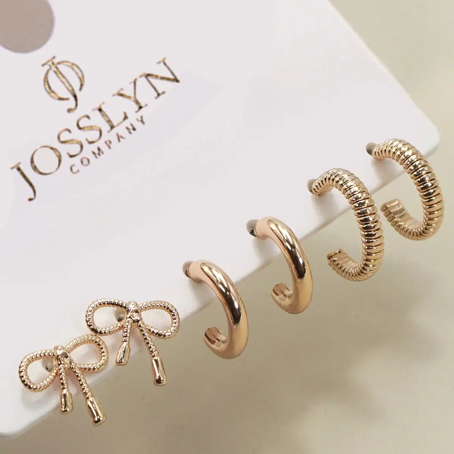 Mini Bow Huggie Hoop Trio