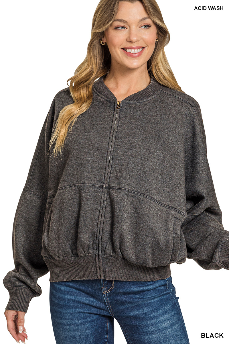 Acid washed fleece jacket