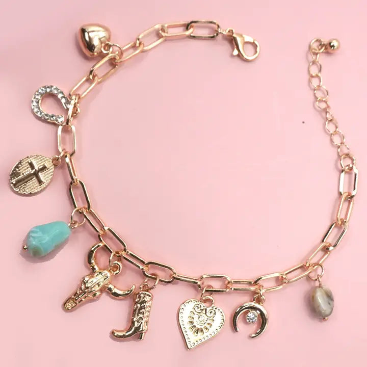 Western Boot Bullhead Stone Bracelet