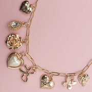Charm Necklace-Bow Heart Rhinestone Flower