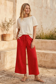 Red & White Polka Dot Wide Leg Pants