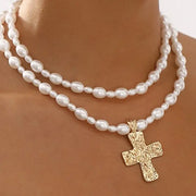 Pearl Beaded Cross Necklace