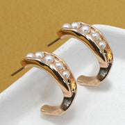 Intertwined Pearl Hoop Titanium Post Earrings