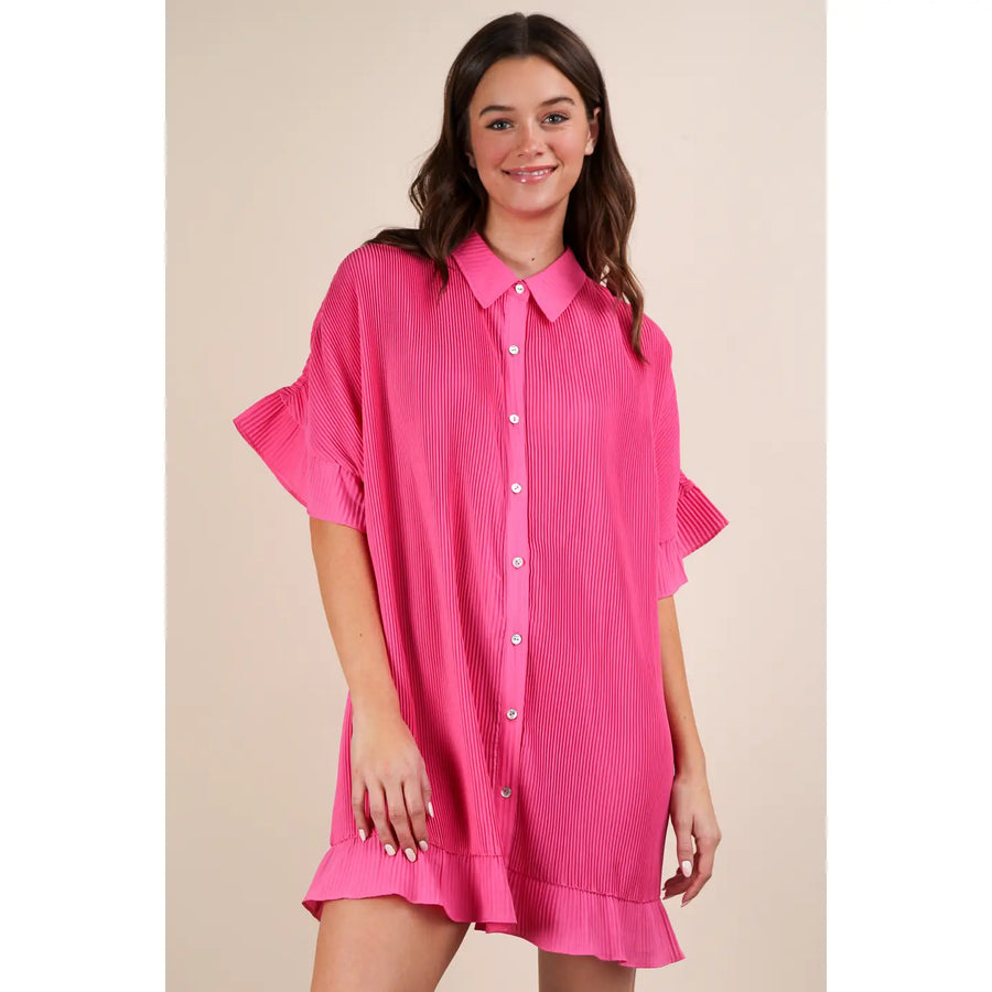 Pleated Detail Button Down Dress