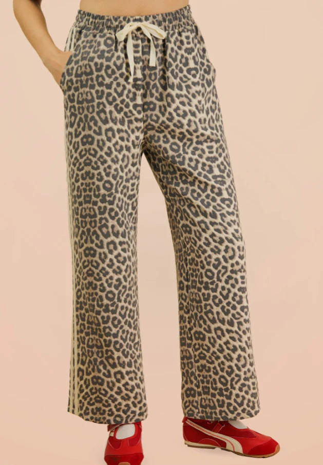 Cream Leopard Wide Leg Pants