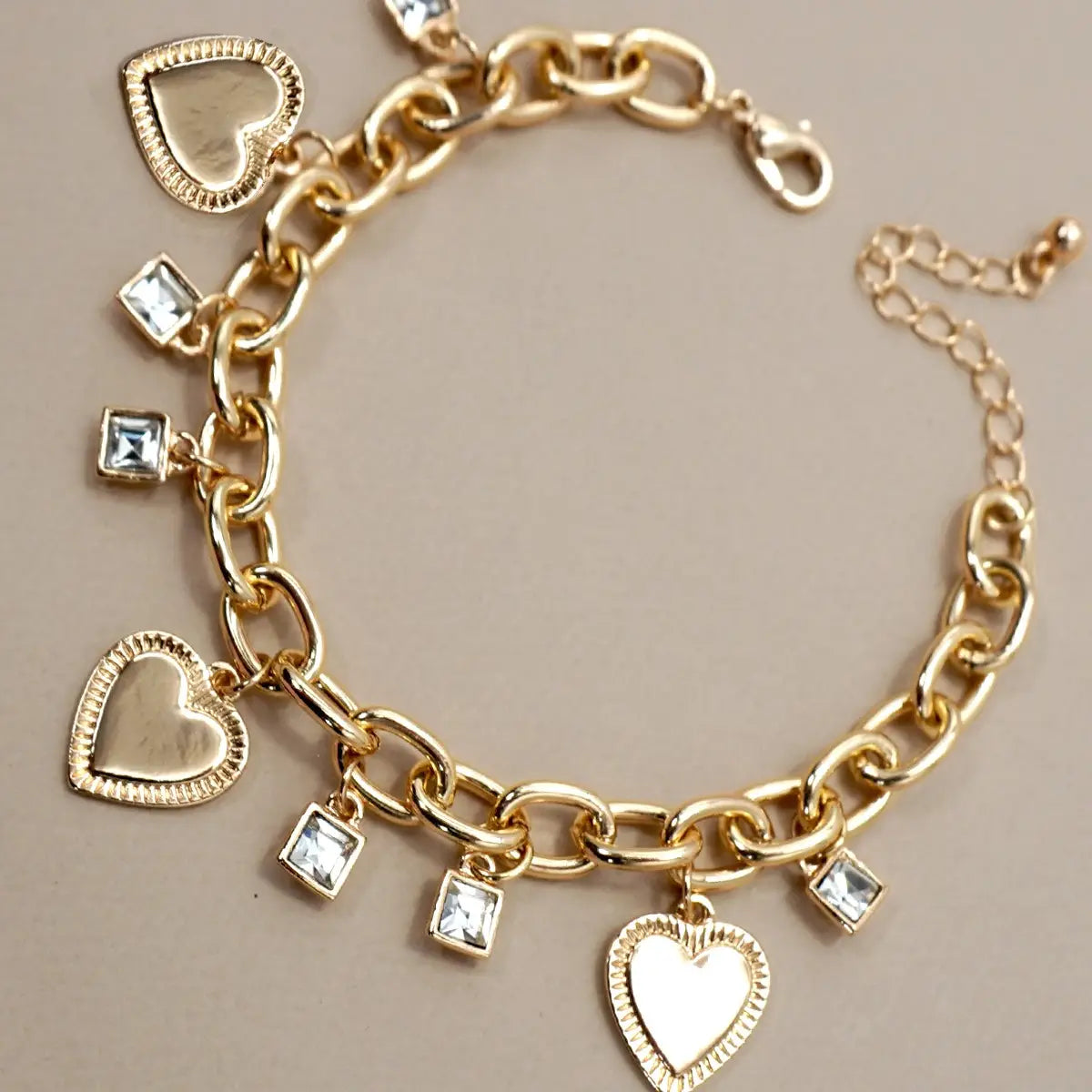 Charm Bracelet Heart Rhinestone Bangle Set