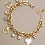 Charm Bracelet Heart Rhinestone Bangle Set