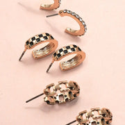 Baguette Stone Double Hoop Huggie Trio Earrings