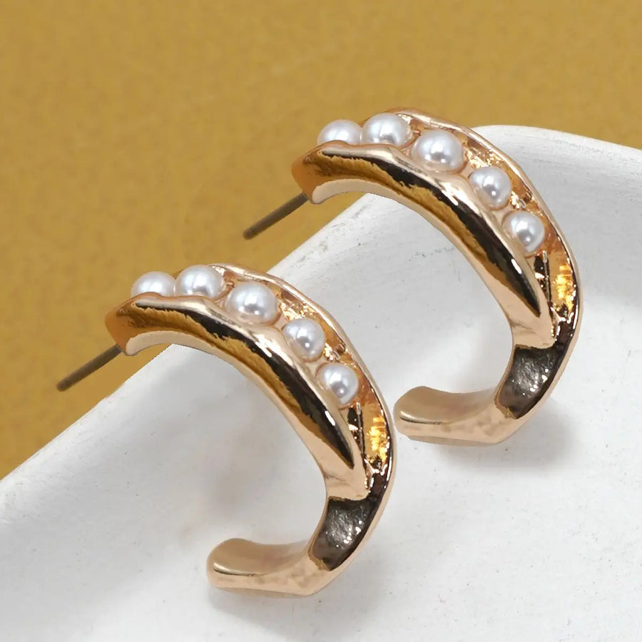 Intertwined Pearl Hoop Titanium Post Earrings