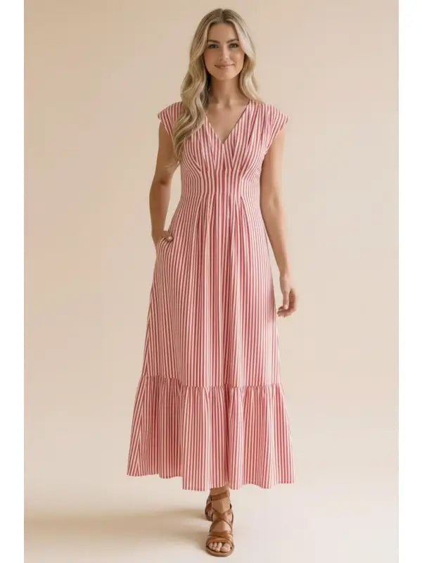 Vertical Stripe Woven Maxi Dress Red