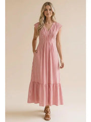 Vertical Stripe Woven Maxi Dress Red