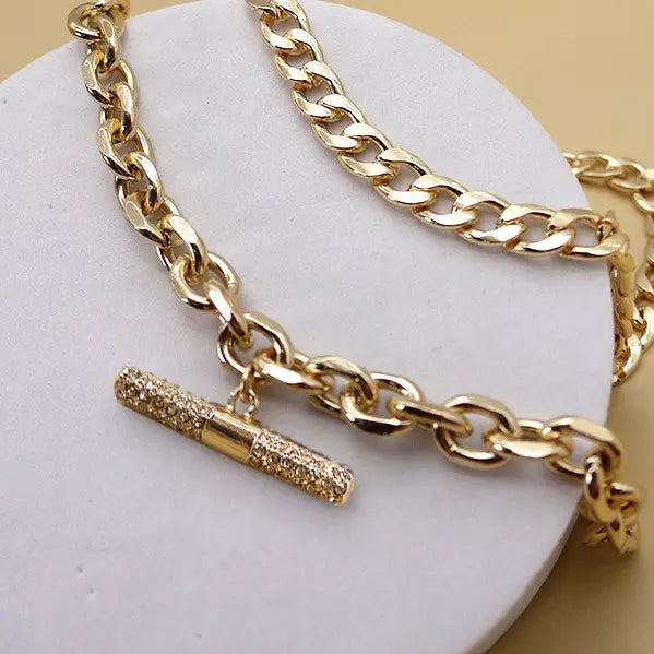 Rhinestone Bar Chunky Chain Double Layer Necklace