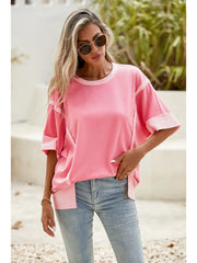 Half Sleeve Raw Edge Top
