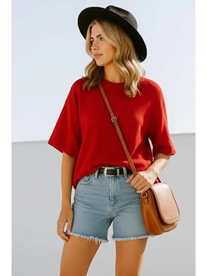 Short Sleeve Oversized Sweater Top