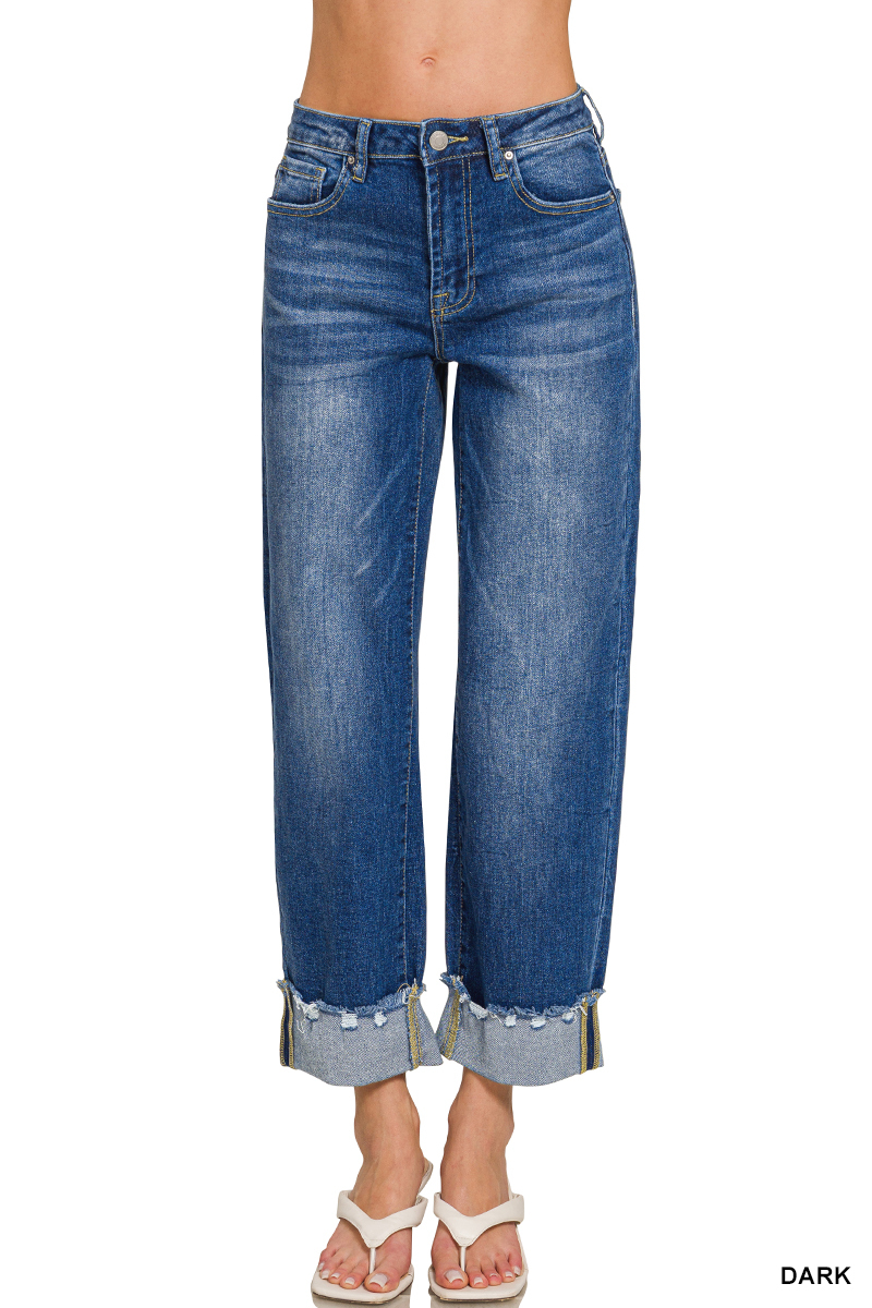 ZENANA WIDE LEG CUFFED DENIM