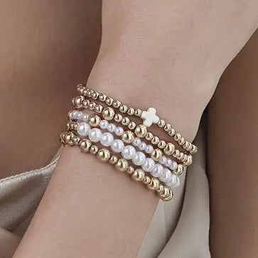 Multi Ball Pearl Chain Stretch Bracelet