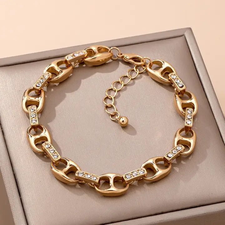 Sparkling Gold Link Chain Bracelet