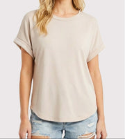 TERRY ROLLED SLEEVE TOP
