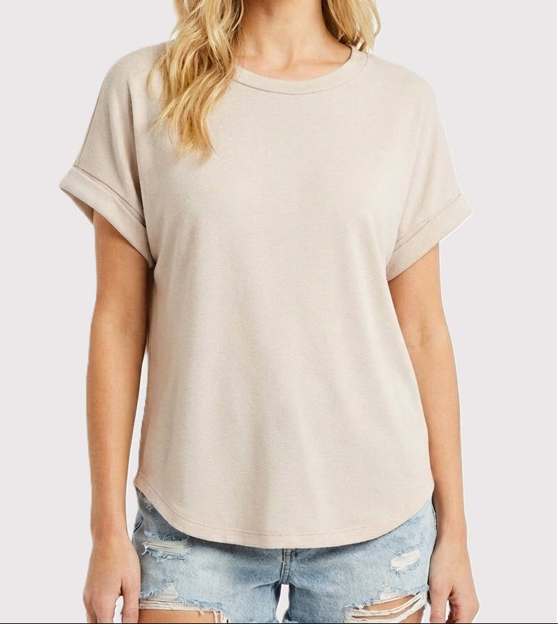 TERRY ROLLED SLEEVE TOP