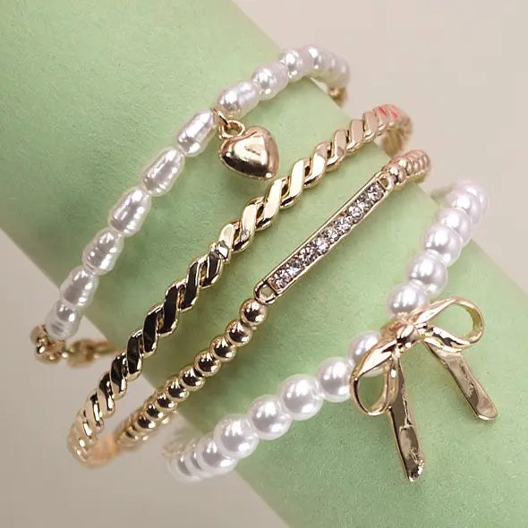 Pearl Bow Bangle Set