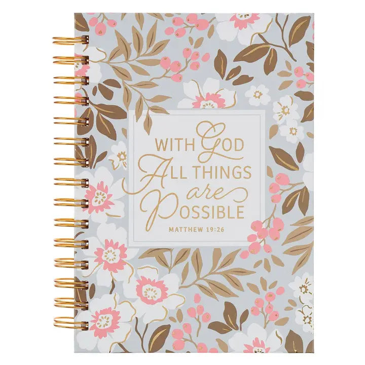 Spiral Journal White Floral With God All Things