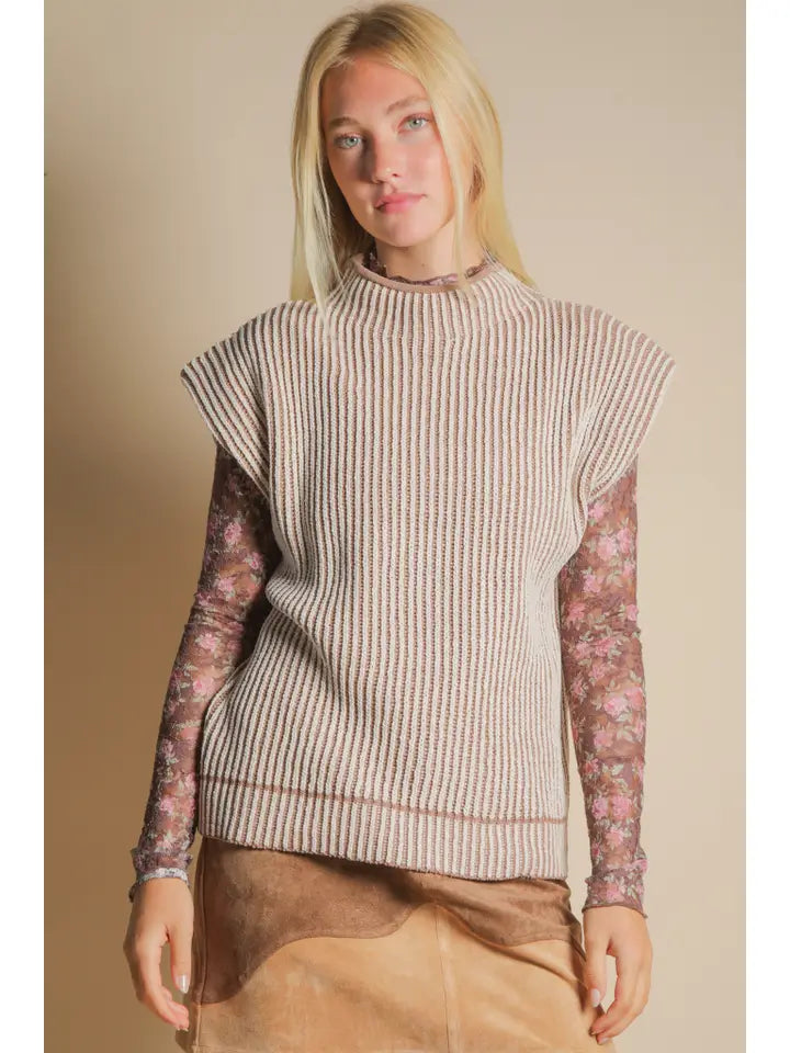 Emory Two Tone Ribbed Knit Sweater Vest