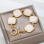 White Pearly Inlay Square Link Bracelet