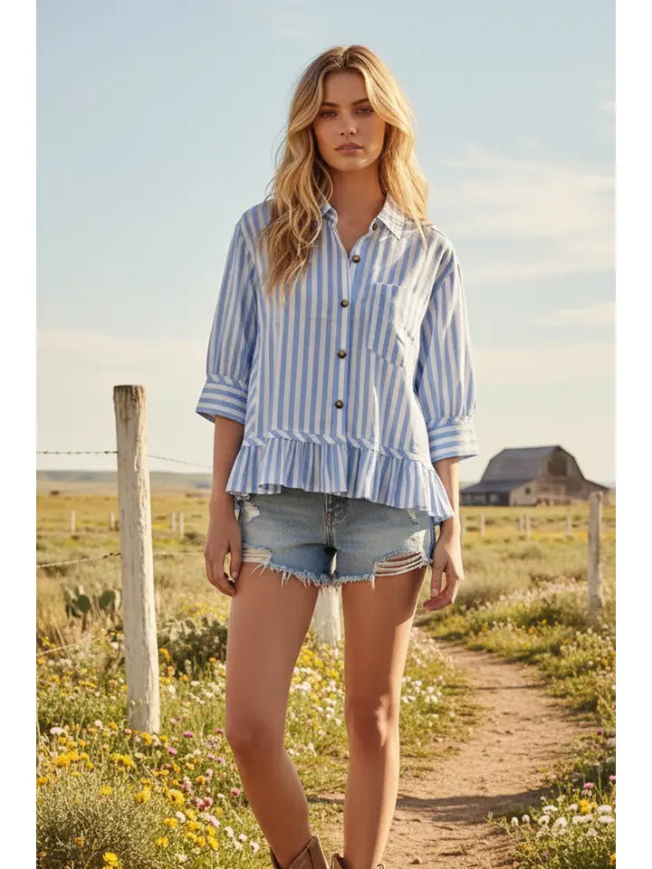 REMI STRIPED BUTTON RUFFLE