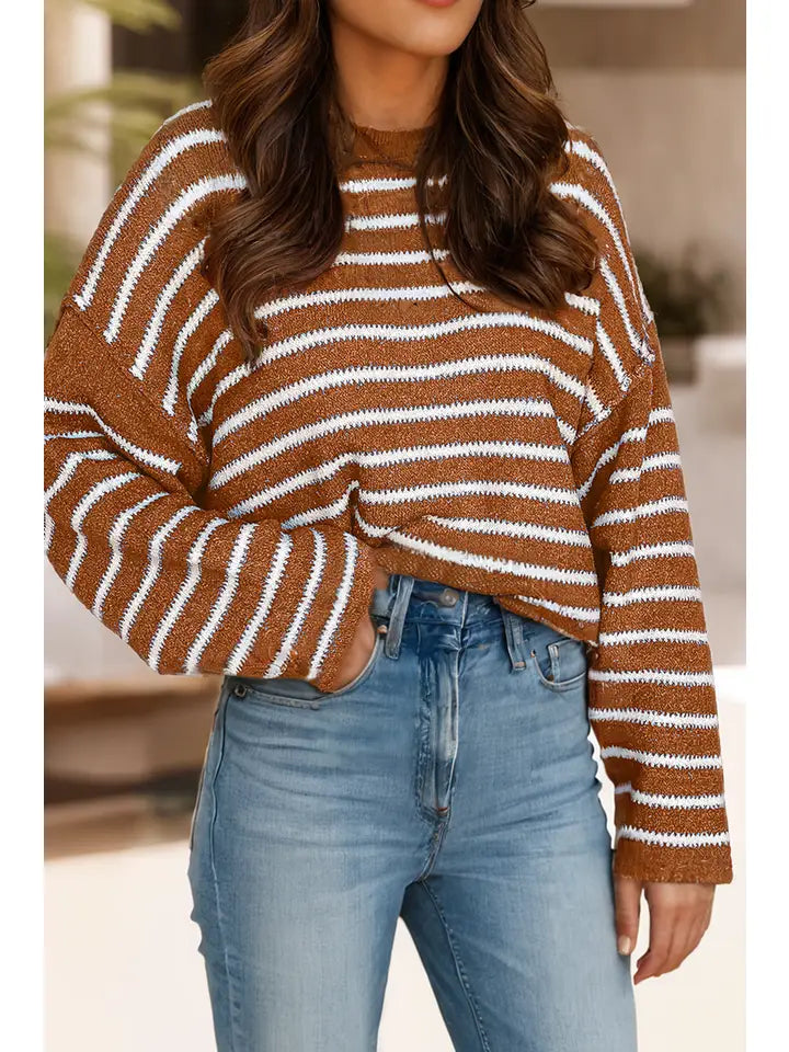 Stripe Drop Shoulder Casual Sweater